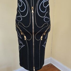 Alexander McQueen Black Skirt with Gold and Silver Zipper Fabric Design